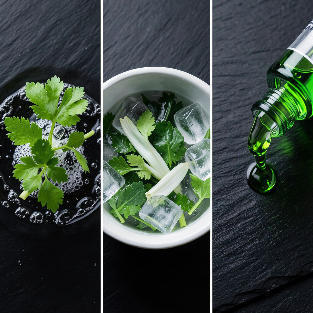 Aceite de perejil de roca: escaldado, choque térmico en hielo y aceite verde fosforescente