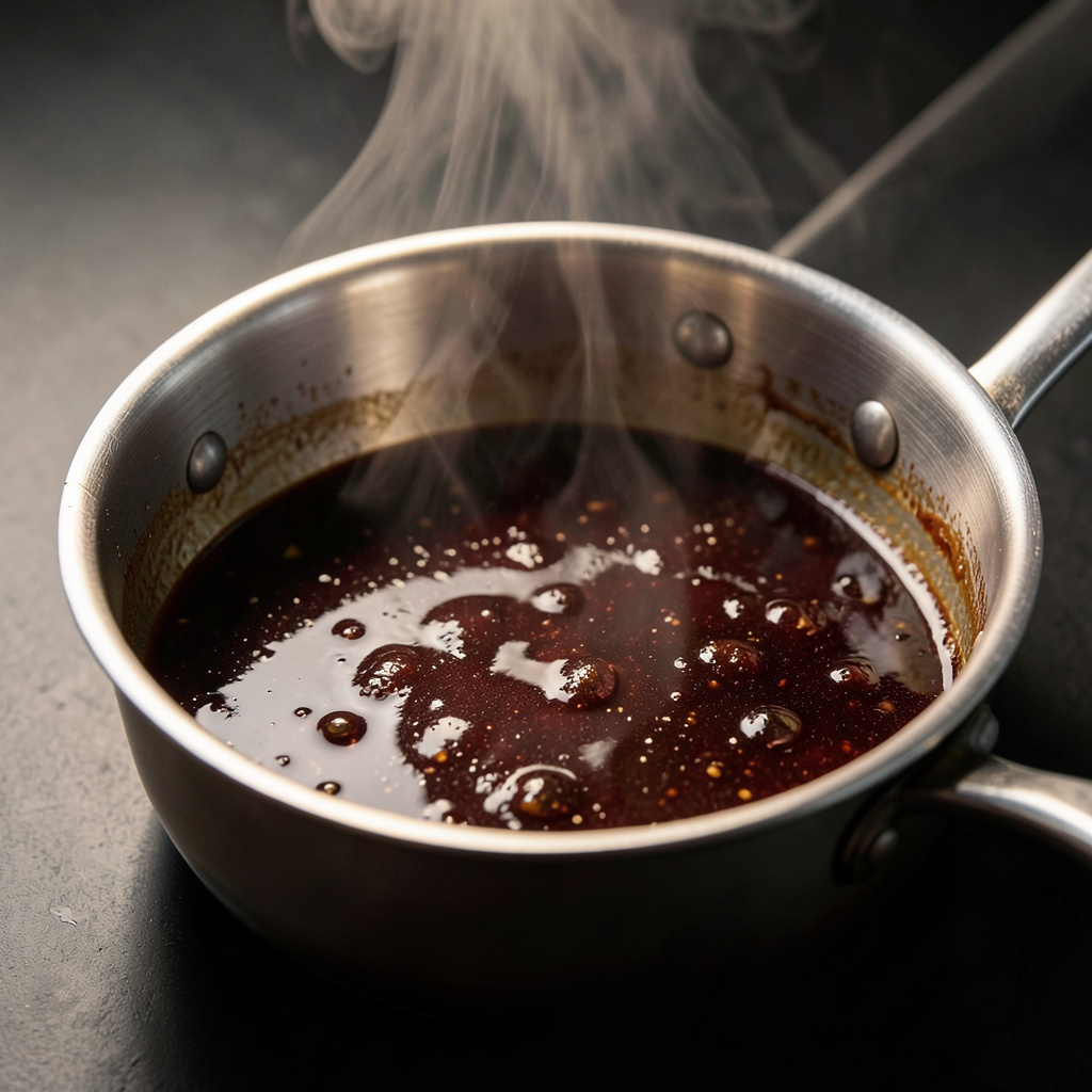 Teriyaki artesano — reducción de sake, mirin y soja