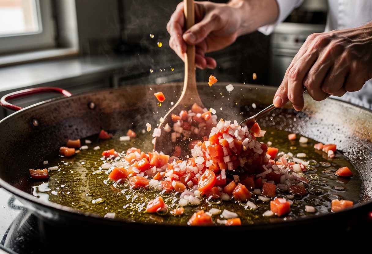 Preparacion de Arroz Meloso de Cigalas con Azafrán de La Mancha y Alioli Esférico