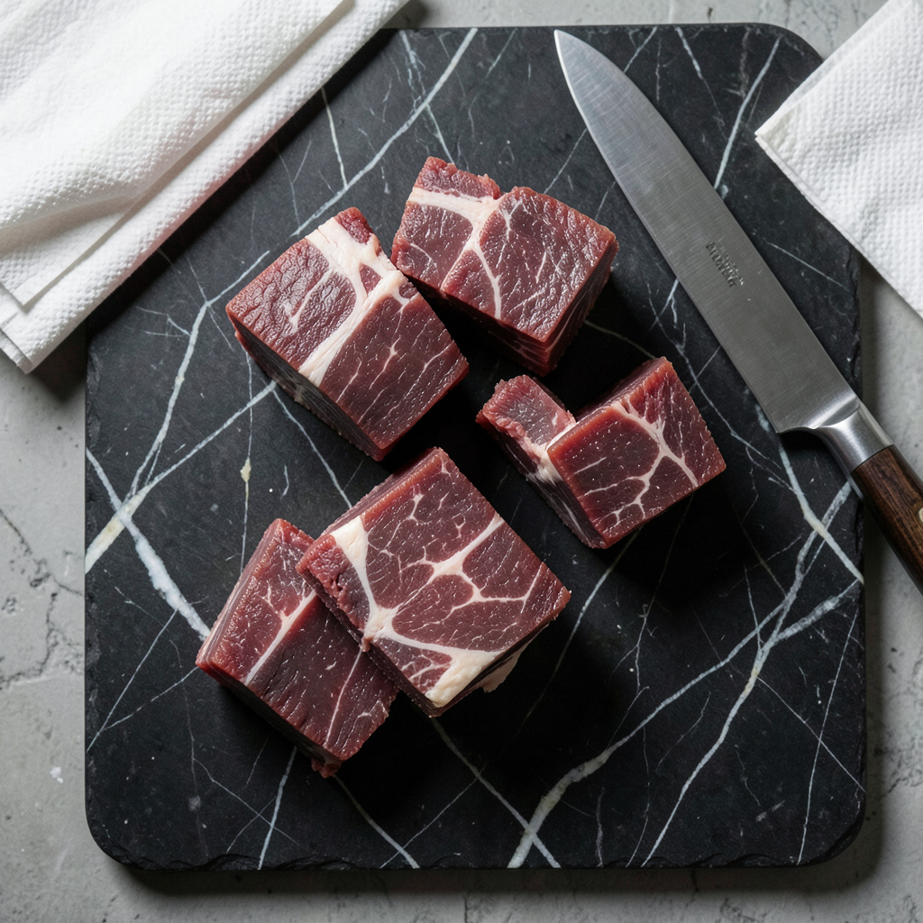 Dados de presa ibérica de bellota preparados