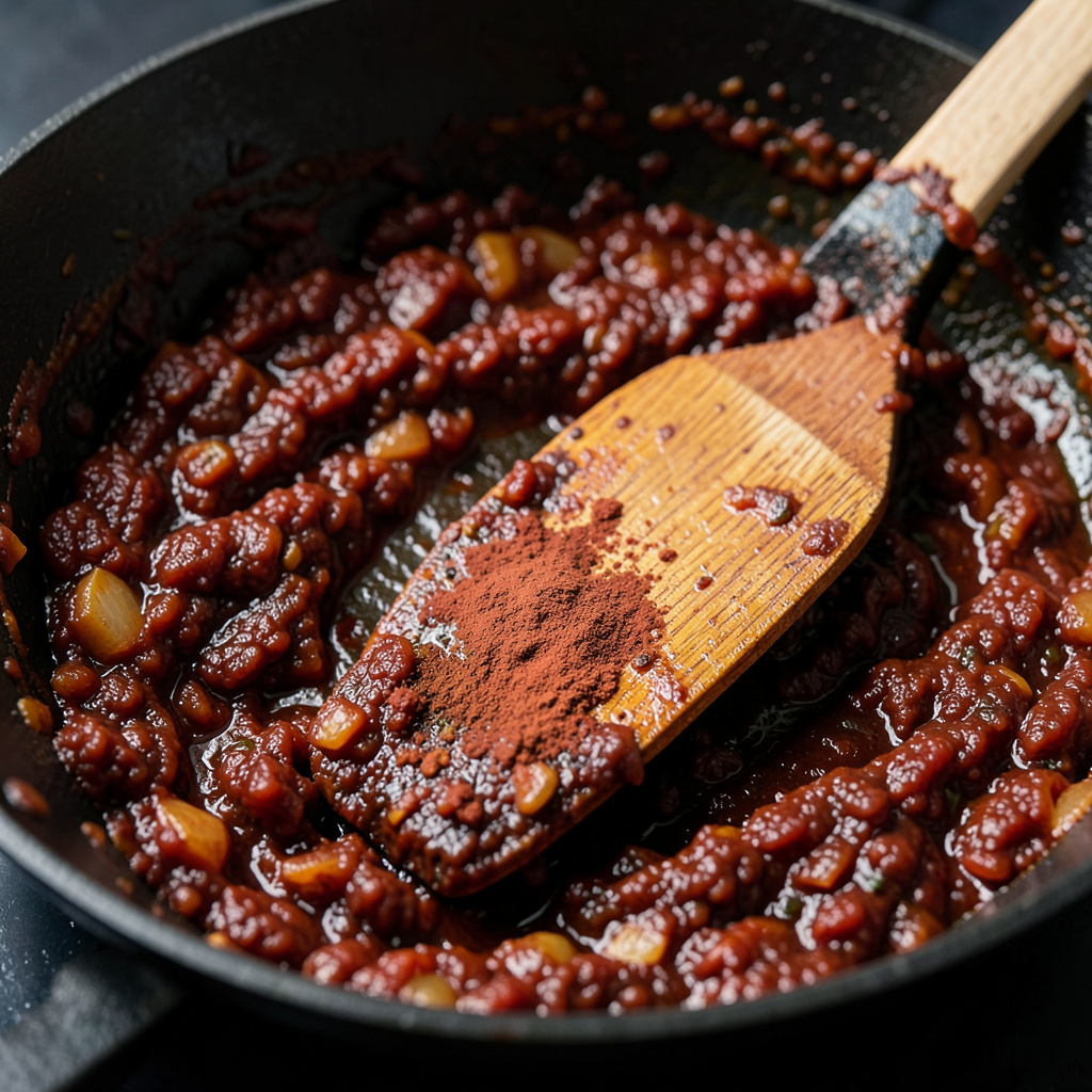 Sofrito de tomate seco y oscuro con pimentón