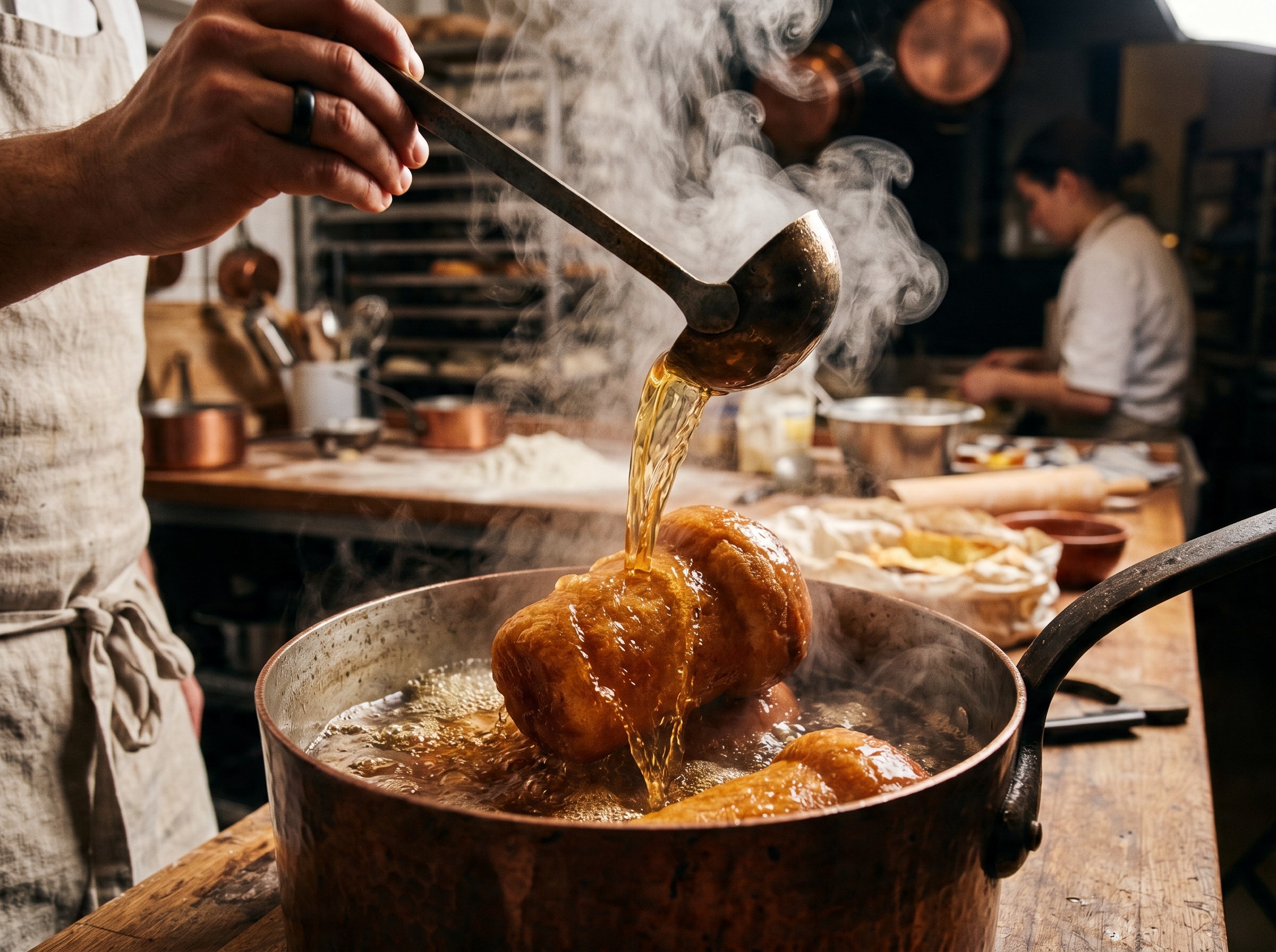 Baba emborrachándose en sirope caliente de ron añejo