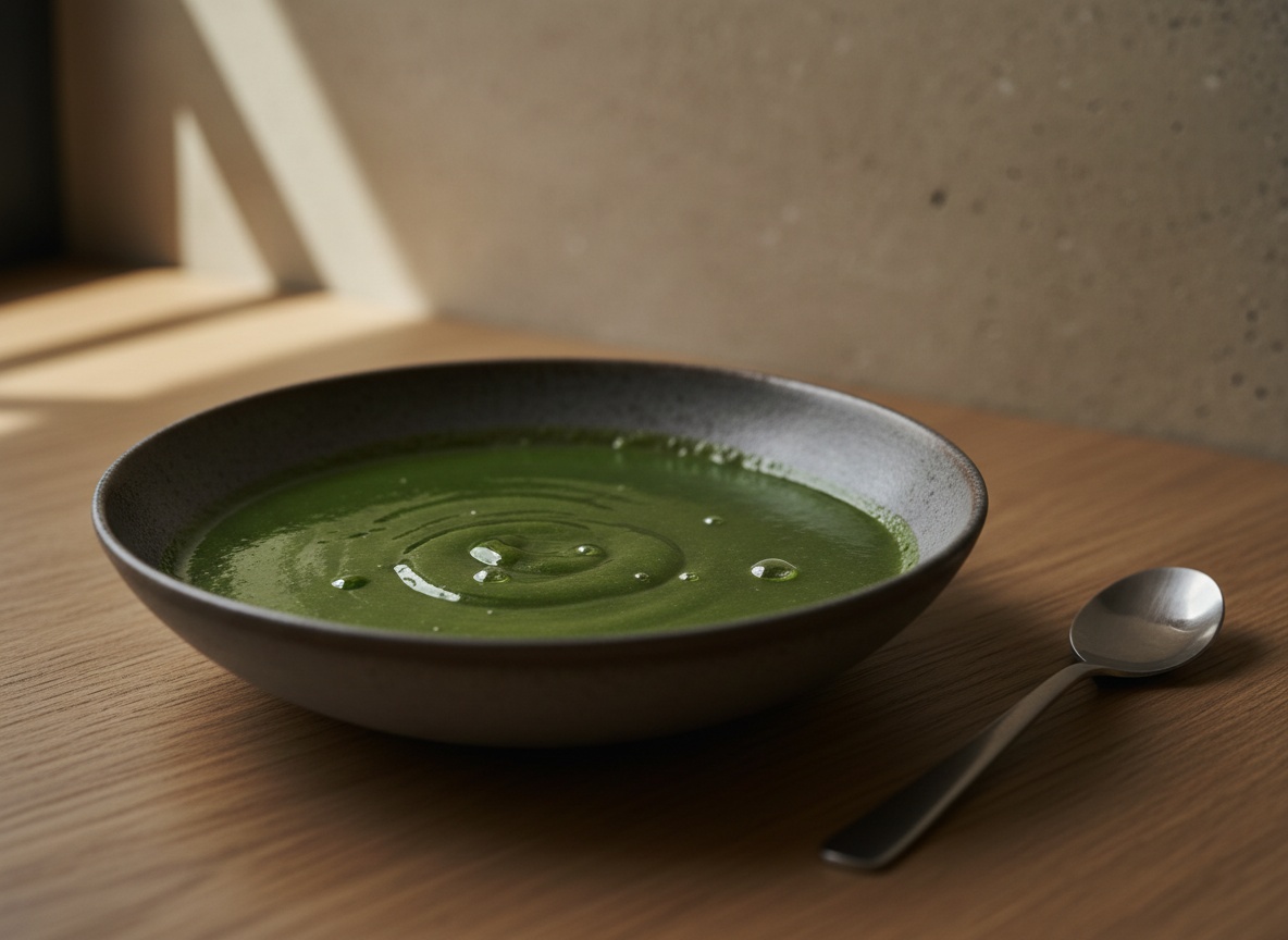 Pil-pil de kombu ya ligado y brillante, con unas gotas de agua incorporándose.