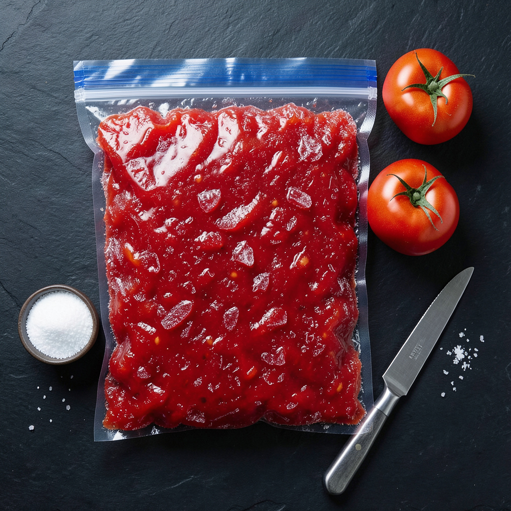 Puré de tomate en bolsa lista para congelar