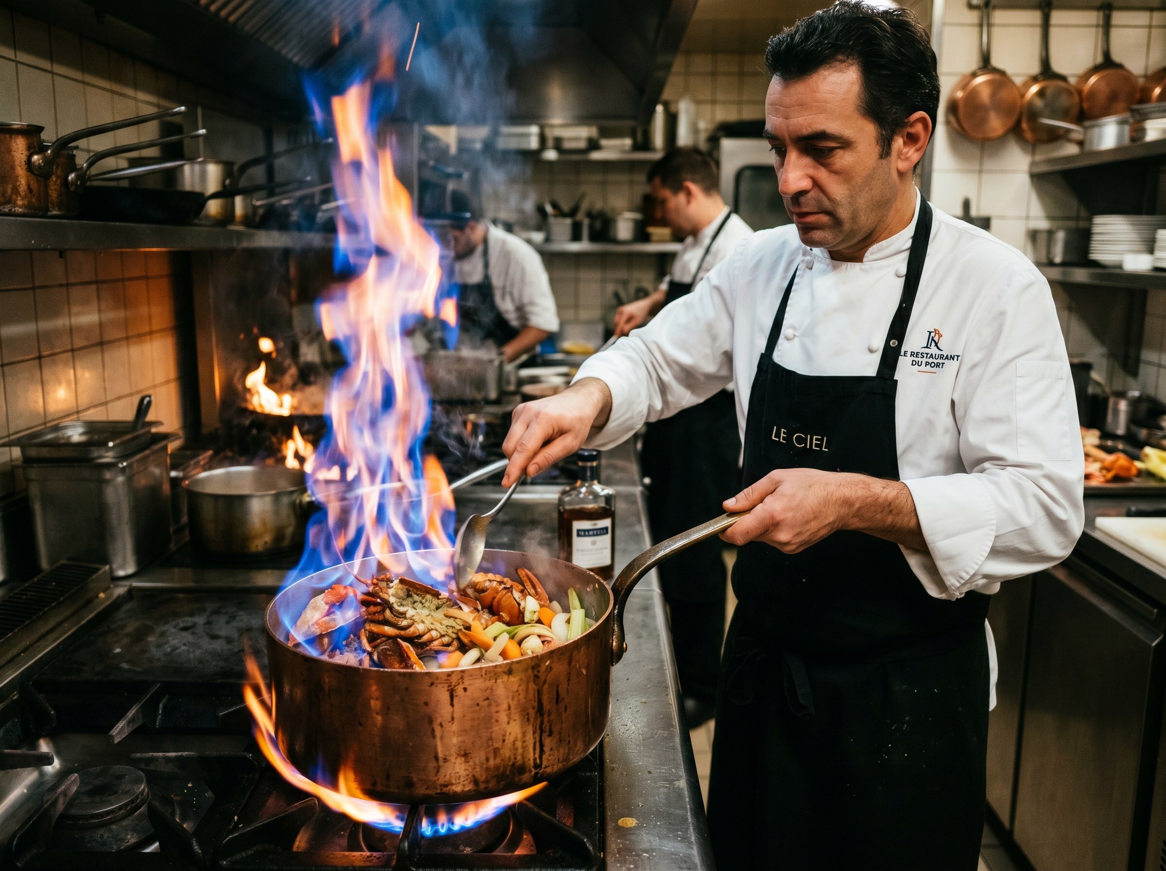 Flambeado del bogavante con Coñac en cazuela de cobre