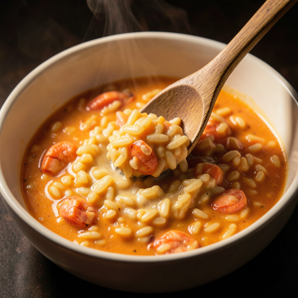 Arroz bomba nacarado en bisque de bogavante