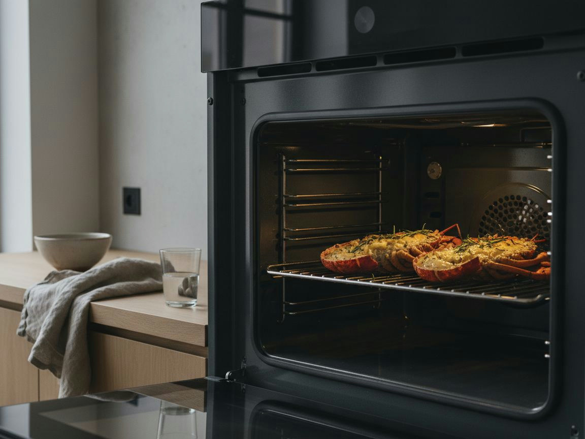 Bogavante asándose en el horno con la mantequilla burbujeante