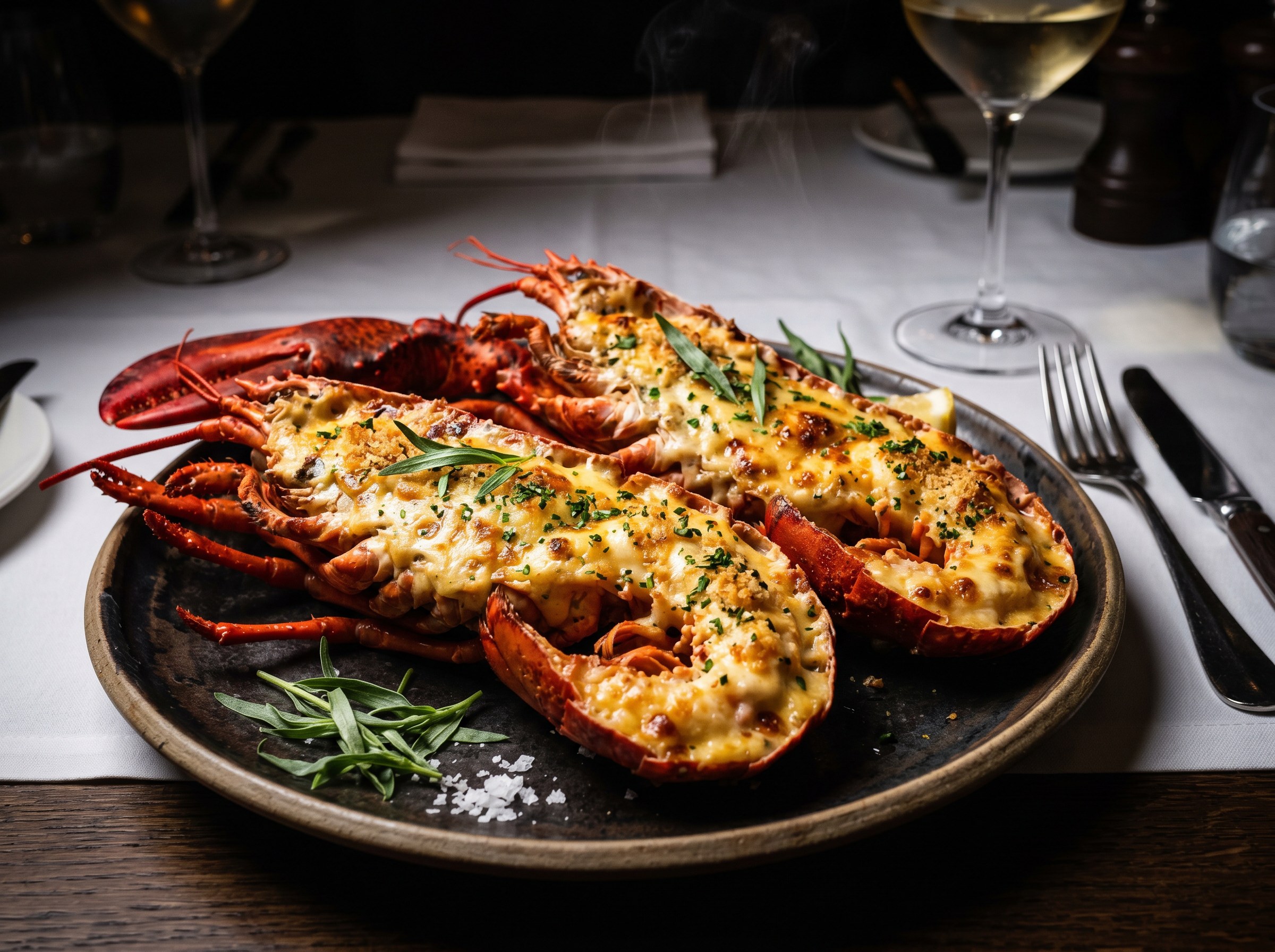 Hero final: bogavante Thermidor gratinado con salsa burbujeante dorada