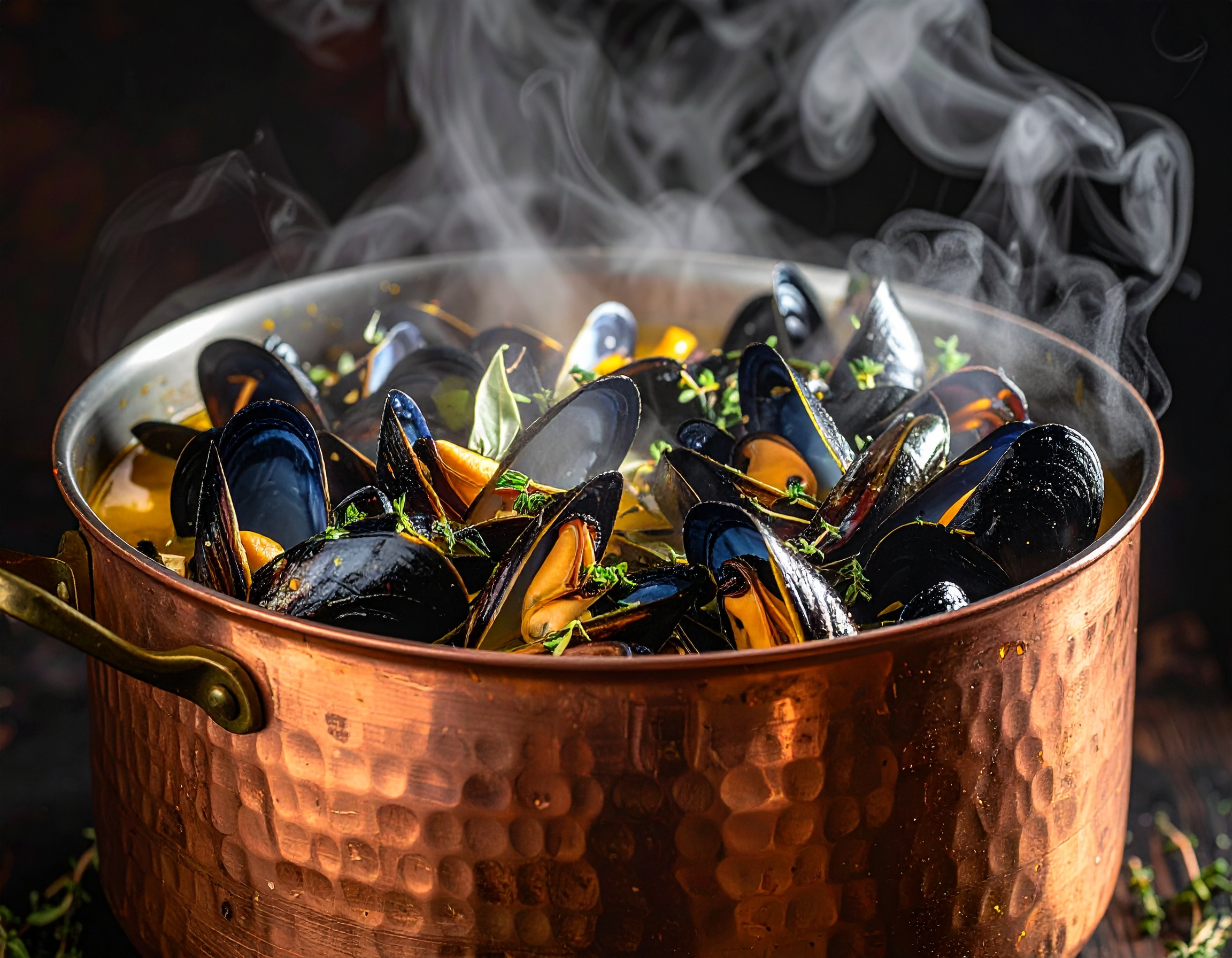 Mejillones abriéndose al vapor