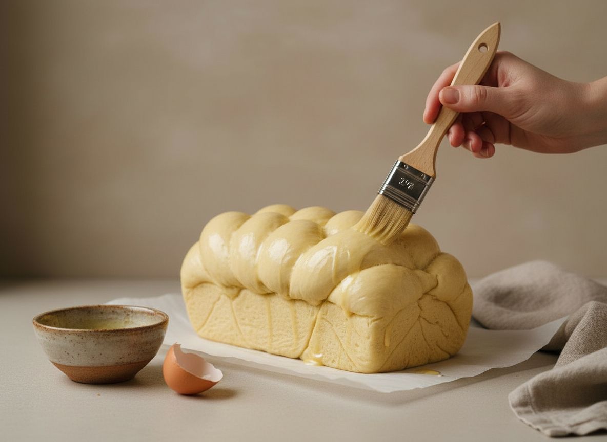 Pincelado con huevo de la trenza de brioche antes del levado final