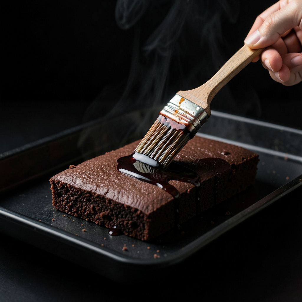 Bizcocho de chocolate para bûche de Noël recién horneado, esponjoso y oscuro