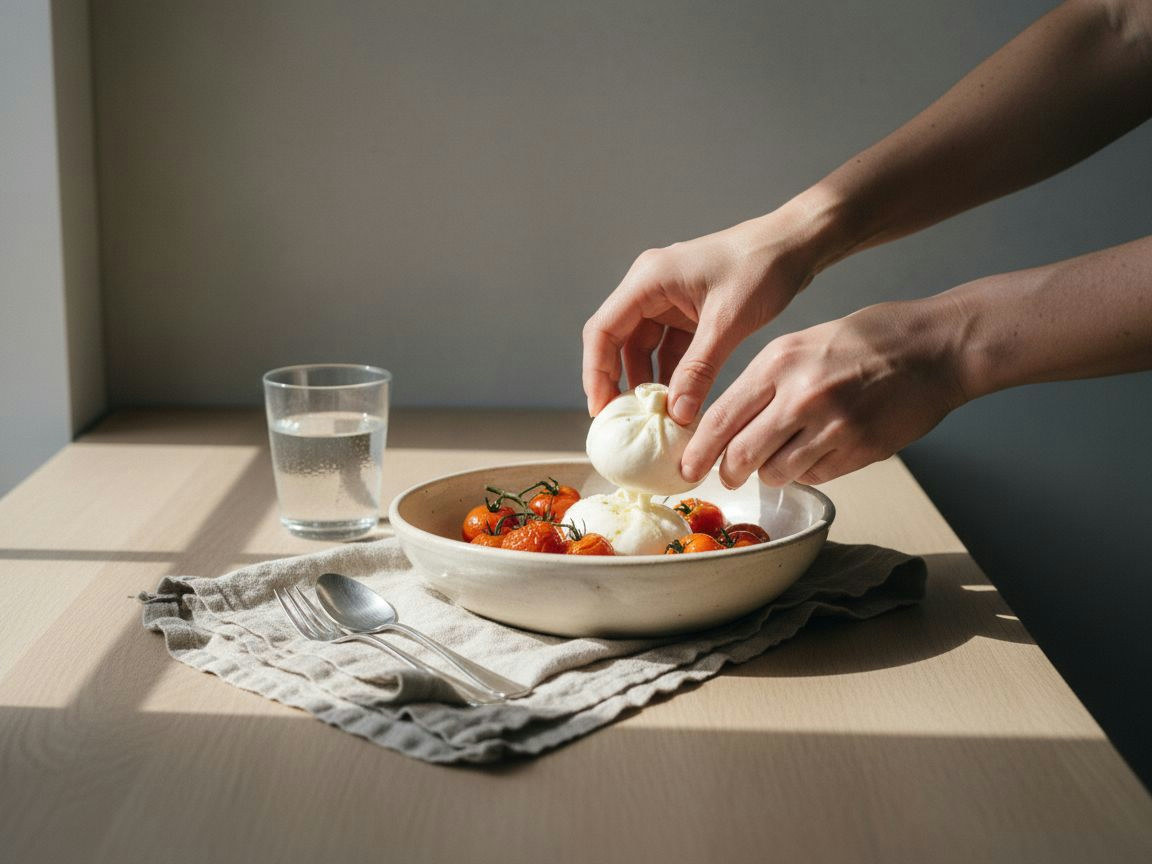 Burrata Cremosa con Tomate Confitado y Pesto