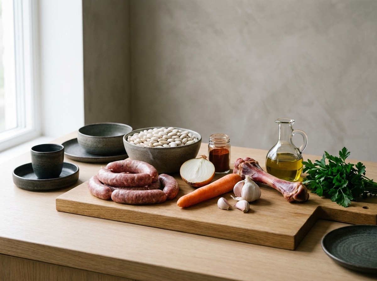 Ingredientes: butifarra, judiones de La Granja, sofrito, pimentón, ajo y aceite