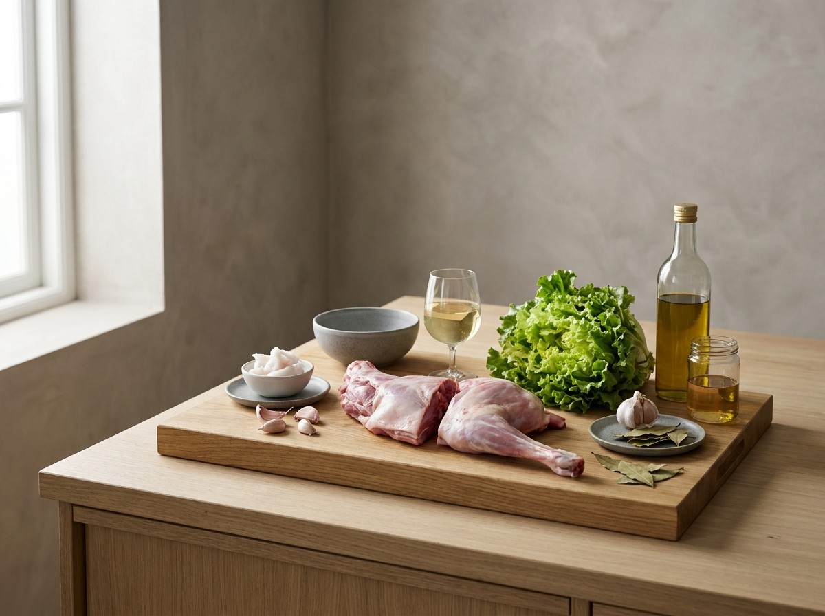 Ingredientes: cuartos de cabrito lechal, manteca, ajo, vino y escarola