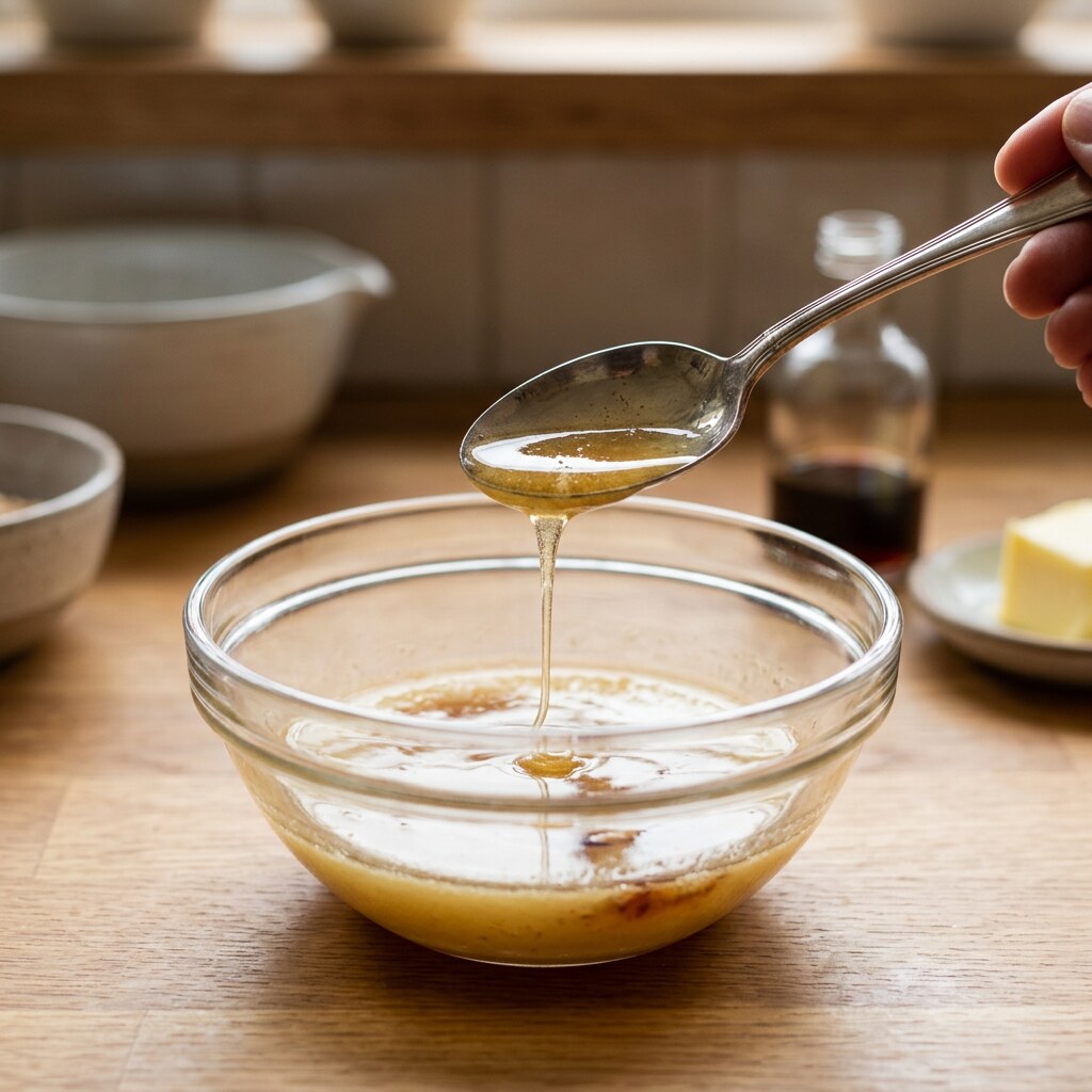 Miel templada con mantequilla noisette y vinagre