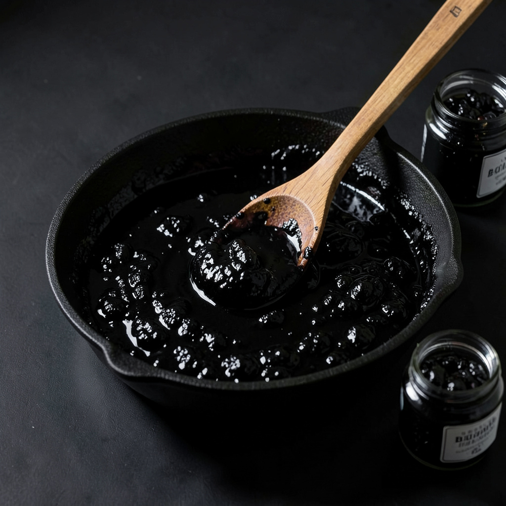 Sofrito negro de tinta de calamar completamente oscuro