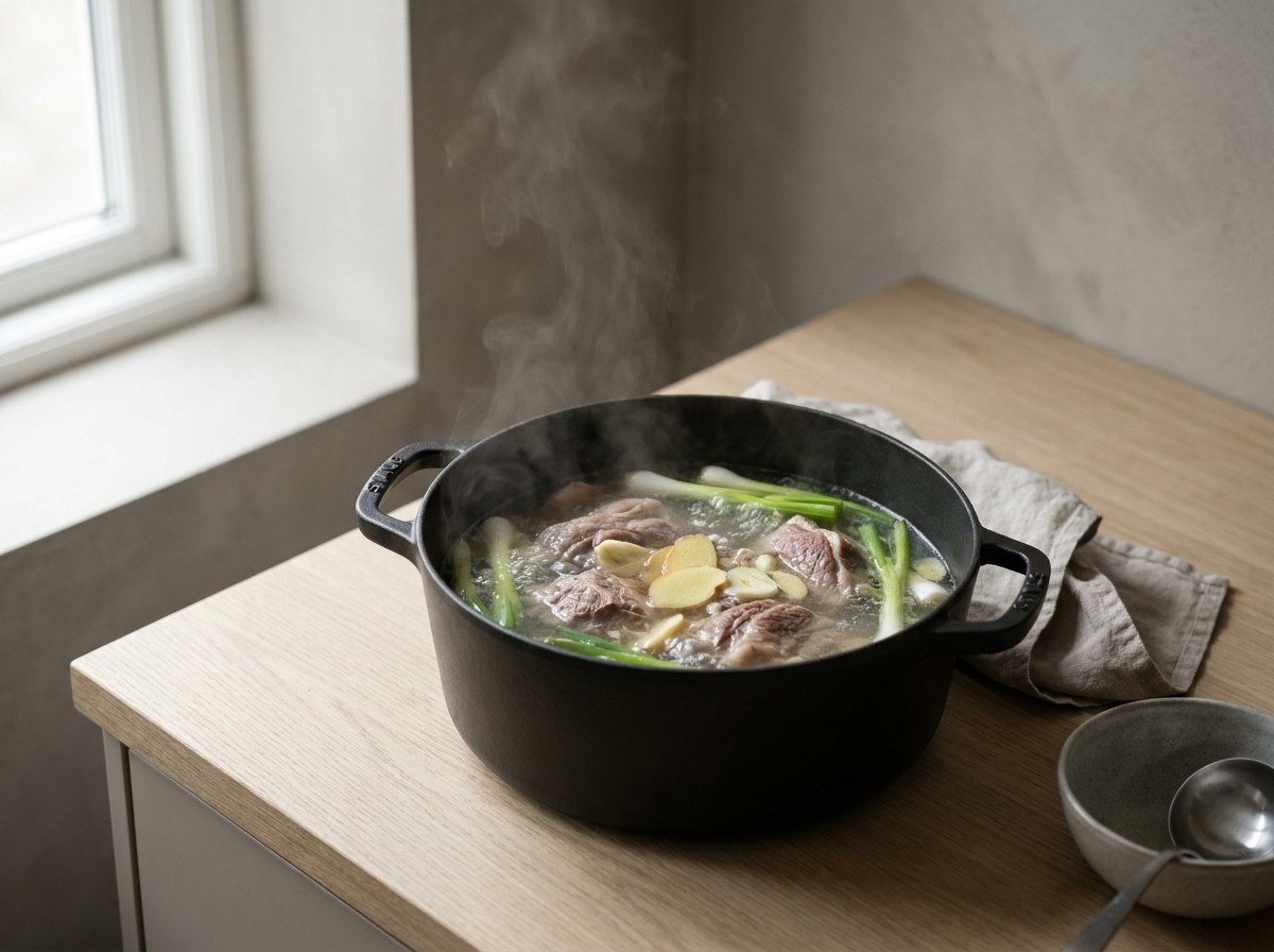Careta cociéndose en caldo aromático a fuego suave