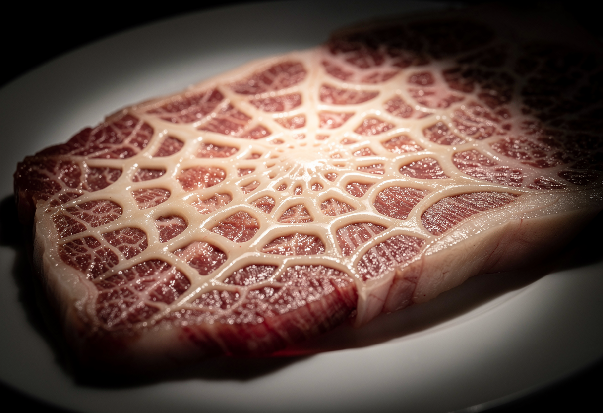 Marmolado Wagyu A5 con red de grasa intramuscular fundiéndose