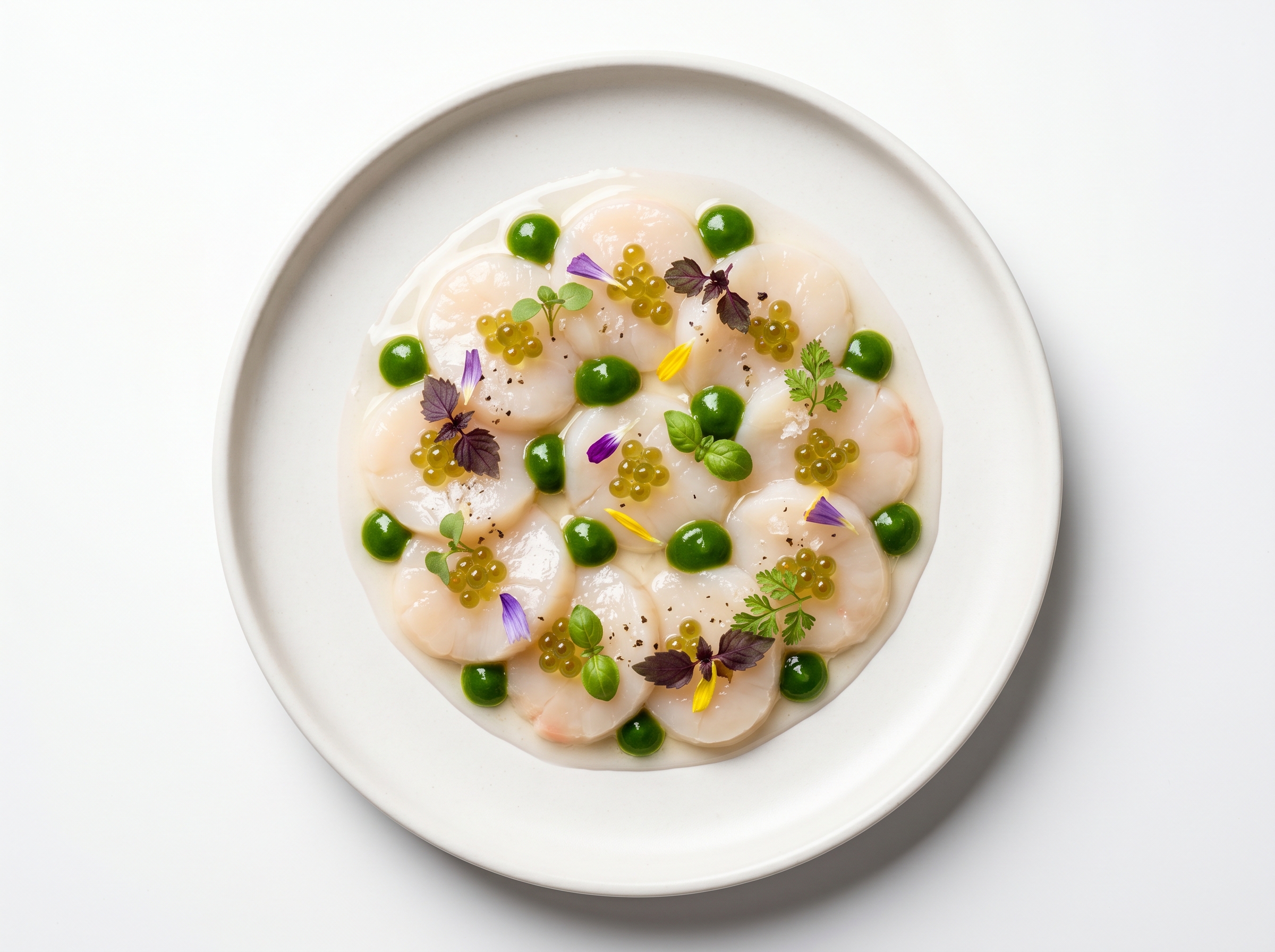 Ceviche nikkei de vieiras con leche de tigre de yuzu y crocante de quinoa