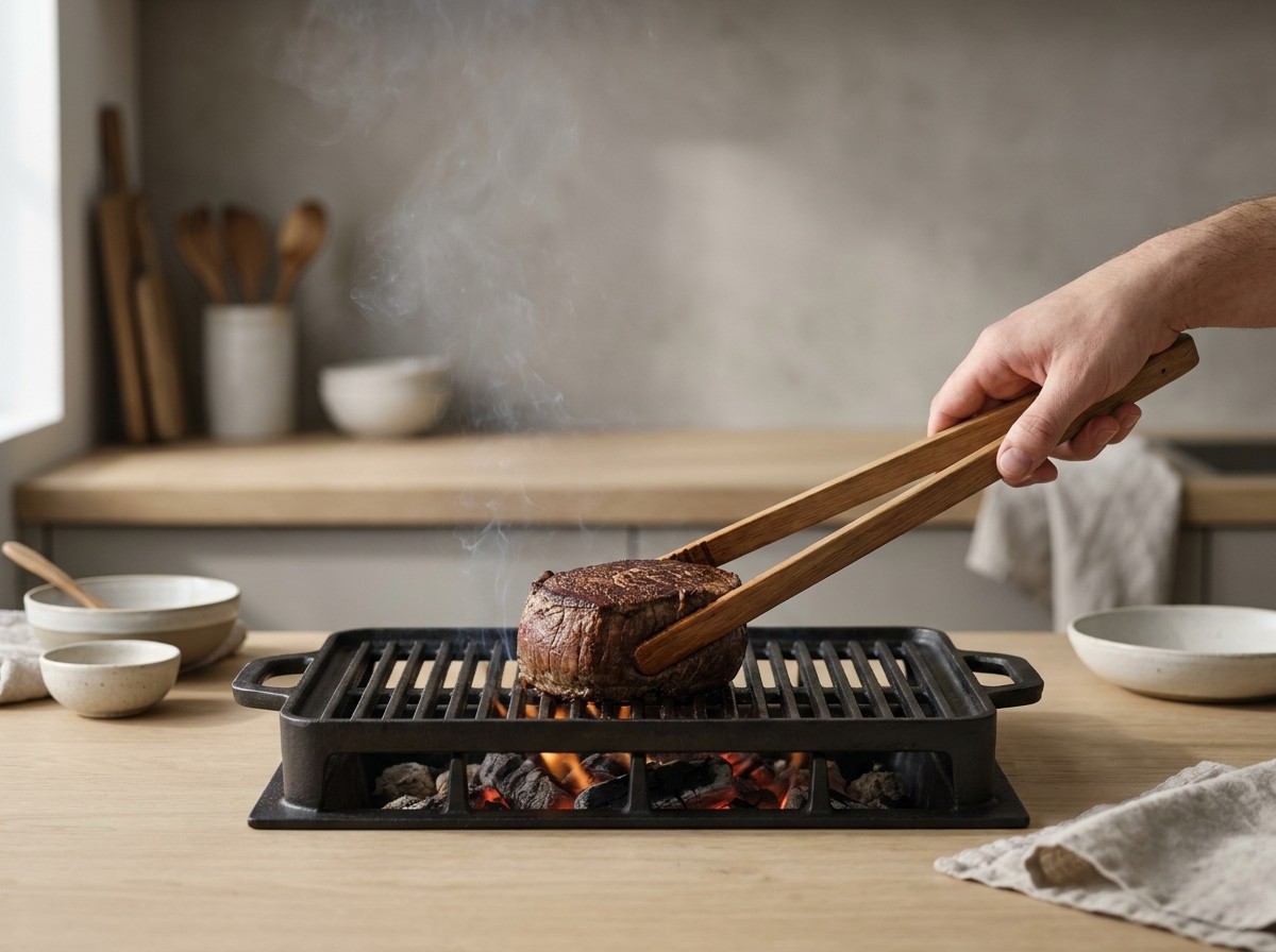 Chateaubriand sellándose con costra oscura en la parrilla