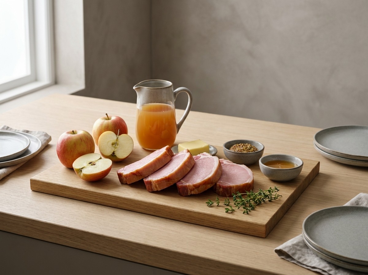 Ingredientes: chuletas de Sajonia, manzanas, zumo de manzana, mostaza, miel y mantequilla