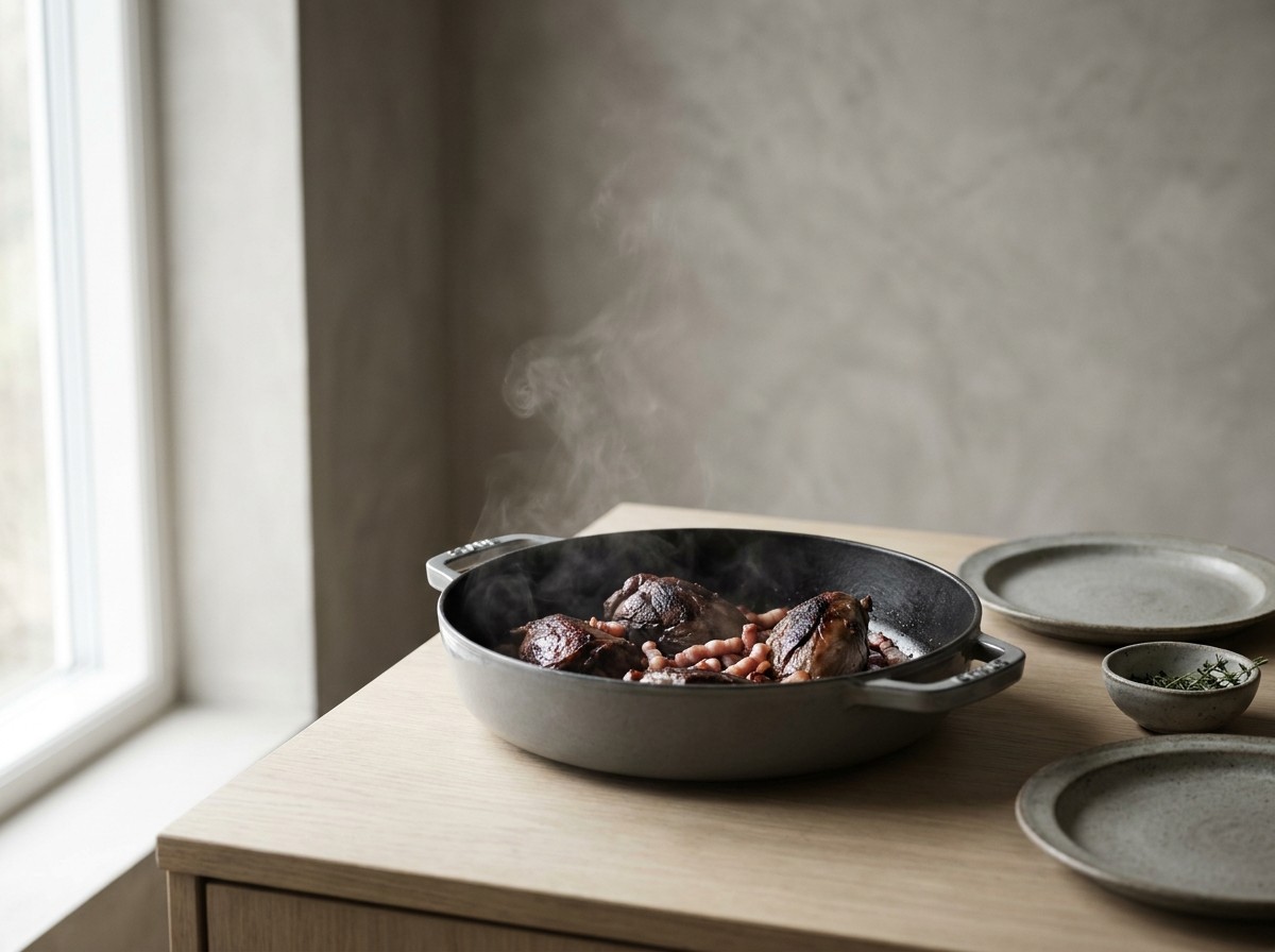 Liebre y panceta dorándose en la cocotte