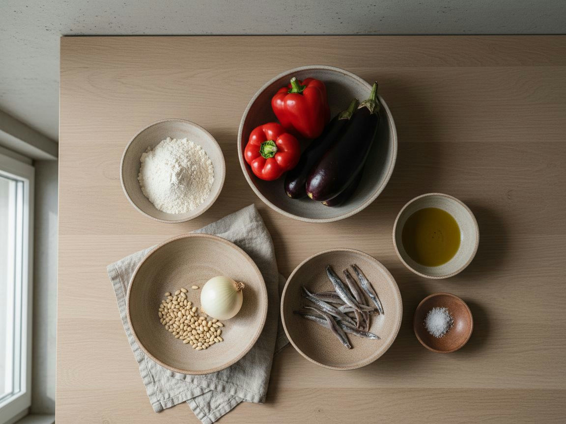 Coca de Recapte con Escalivada y Anchoa — ingredientes