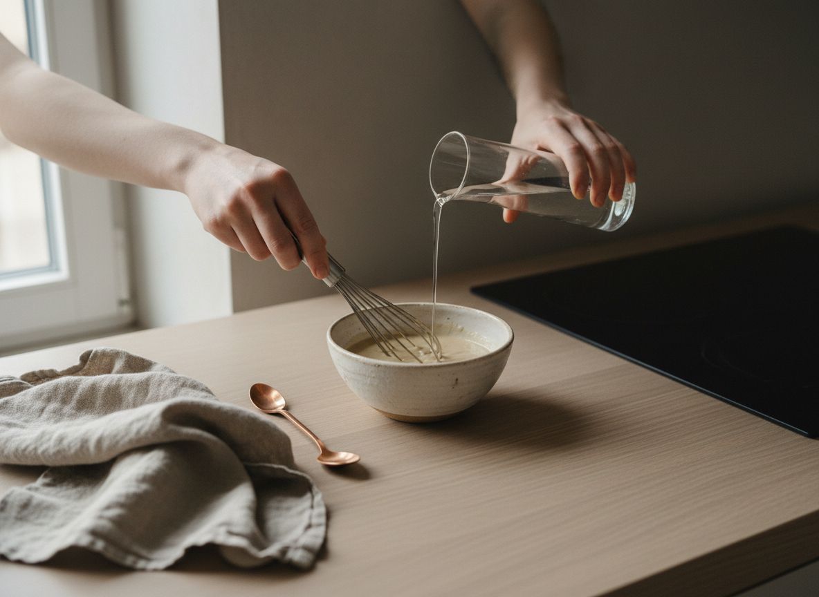 Mientras se asa, prepara la salsa: bate los 80 g de tahini con el diente de ajo rallado y los 30 ml de zumo de limó