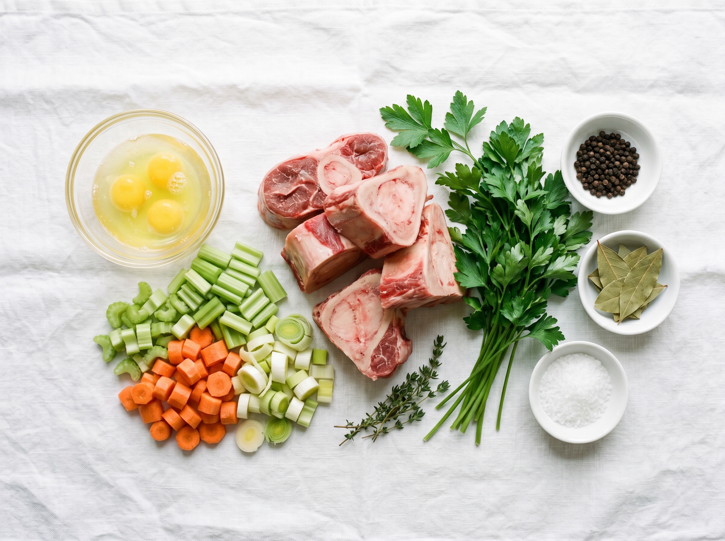 Flat lay ingredientes del consomé doble de buey