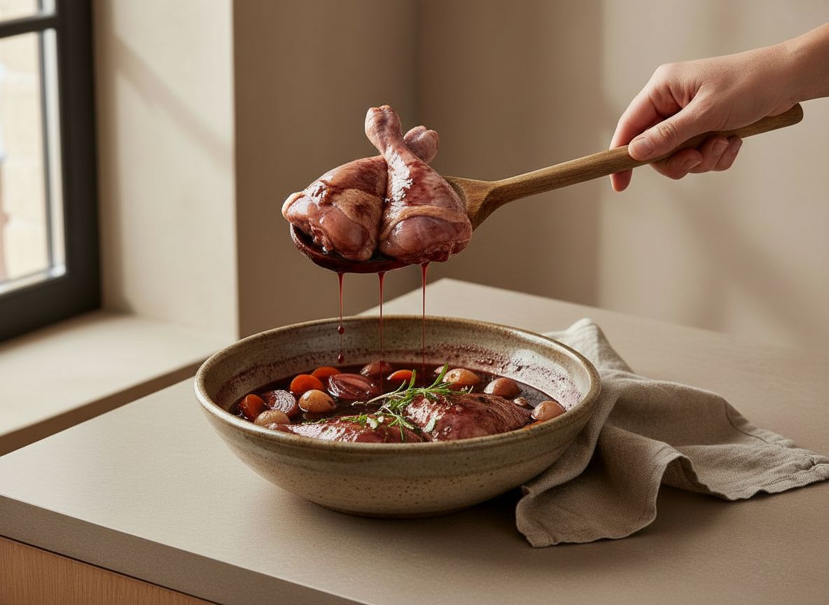 Piezas de pollo escurridas de la marinada de vino tinto