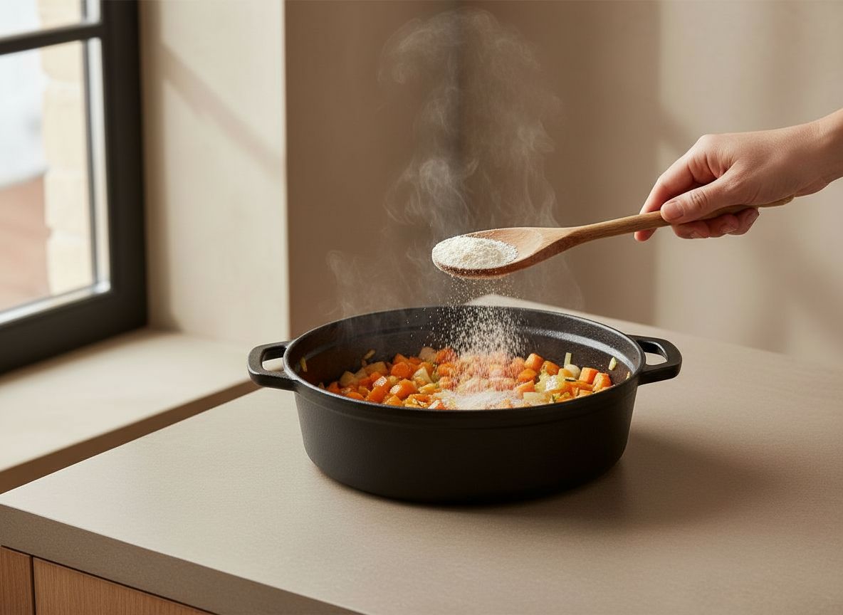 Verduras de la marinada rehogadas y espolvoreadas con harina en la cocotte