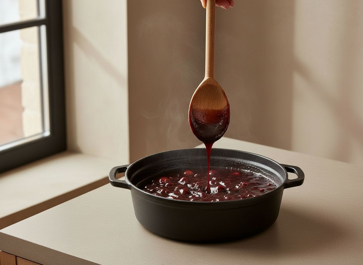 Salsa de vino tinto reducida napando la cuchara