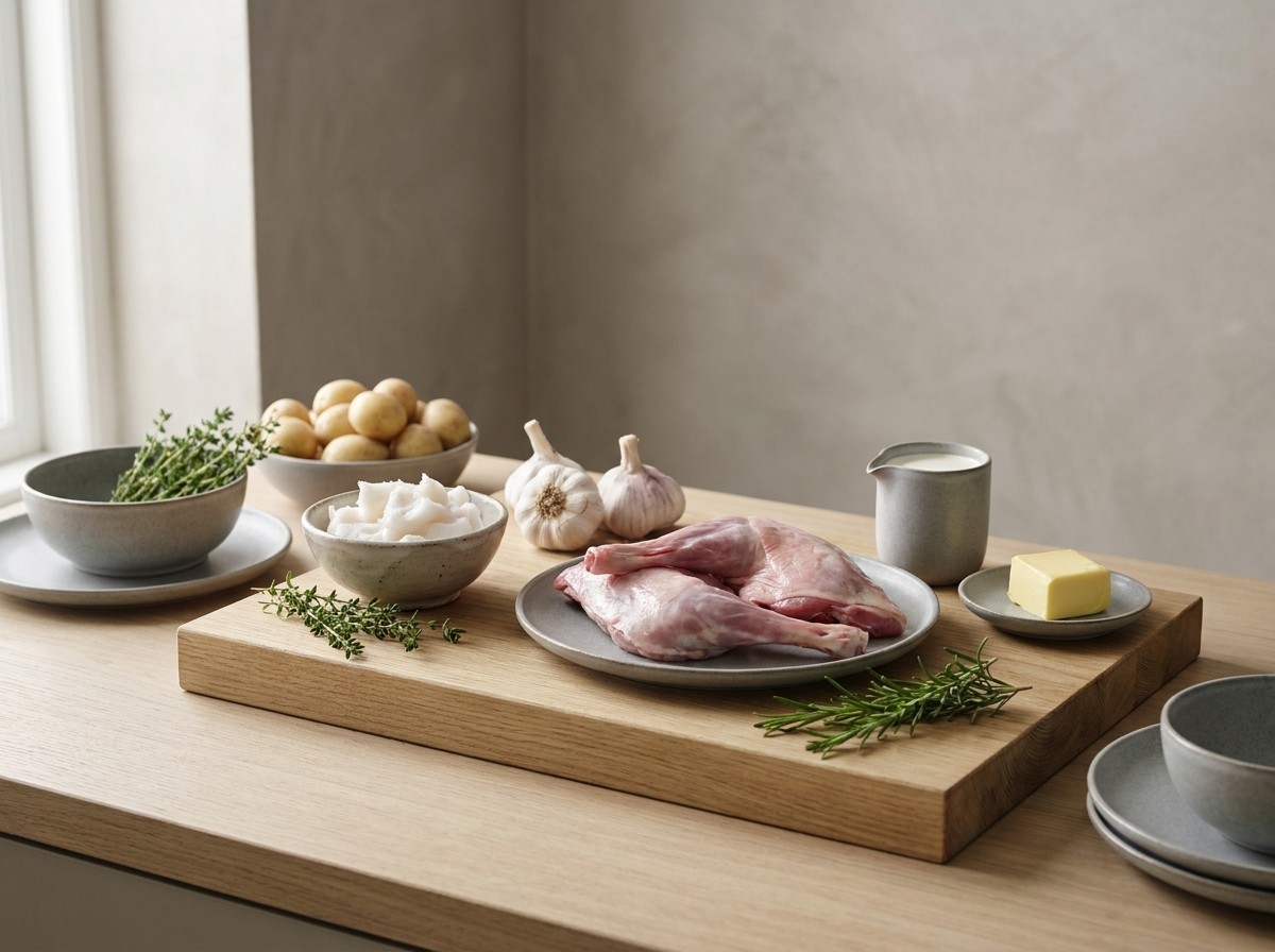 Ingredientes: cordero lechal, manteca, ajos, patata, nata y hierbas