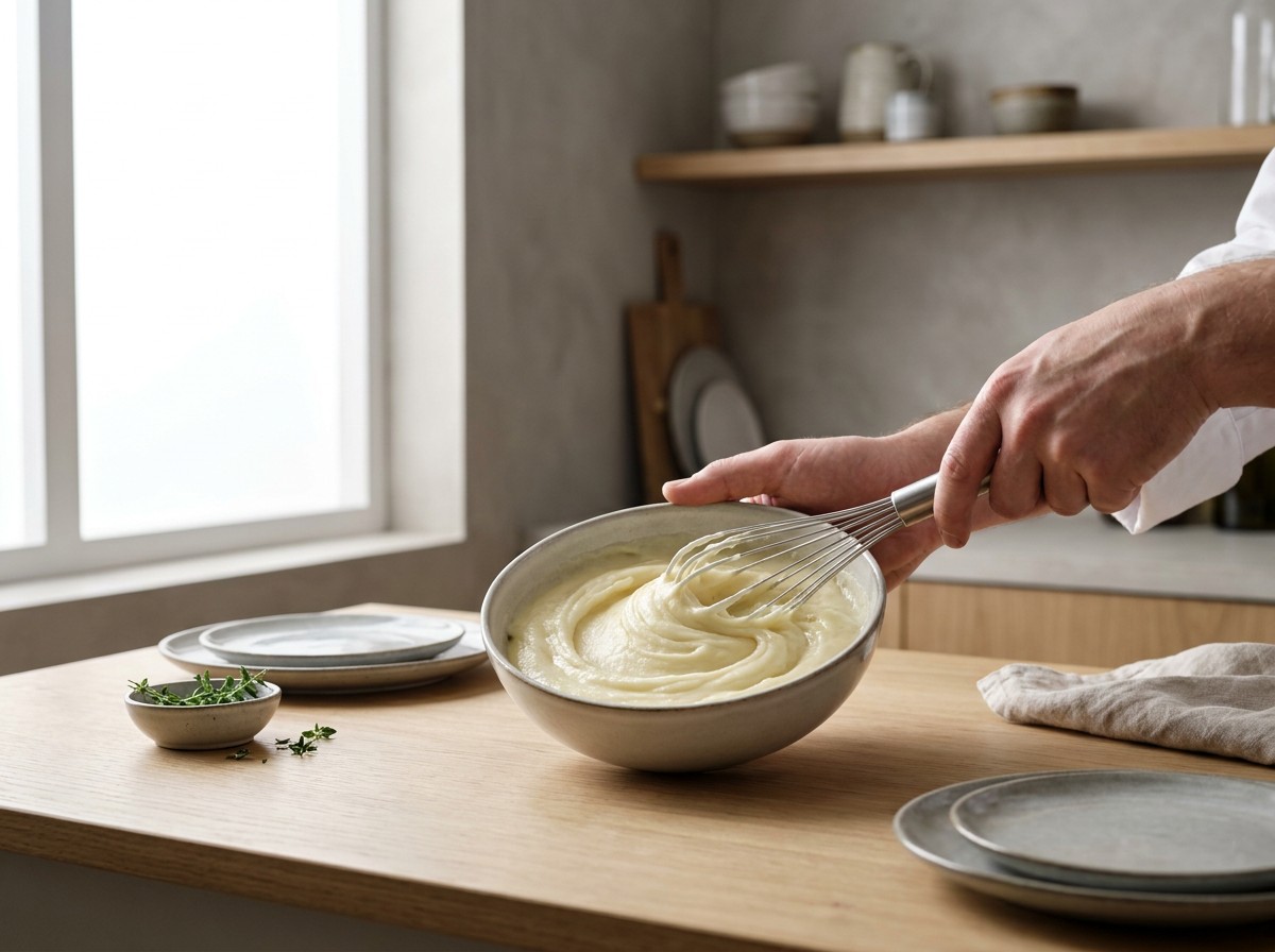 Puré de ajo asado triturándose sedoso