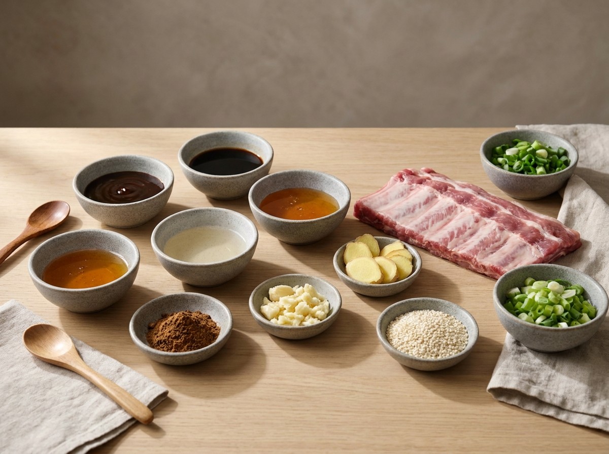 Ingredientes: costillar de cerdo, hoisin, soja, miel, vinagre de arroz, cinco especias, ajo y jengibre