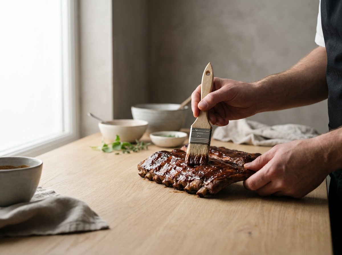 Costillar pincelándose con la salsa de chipotle