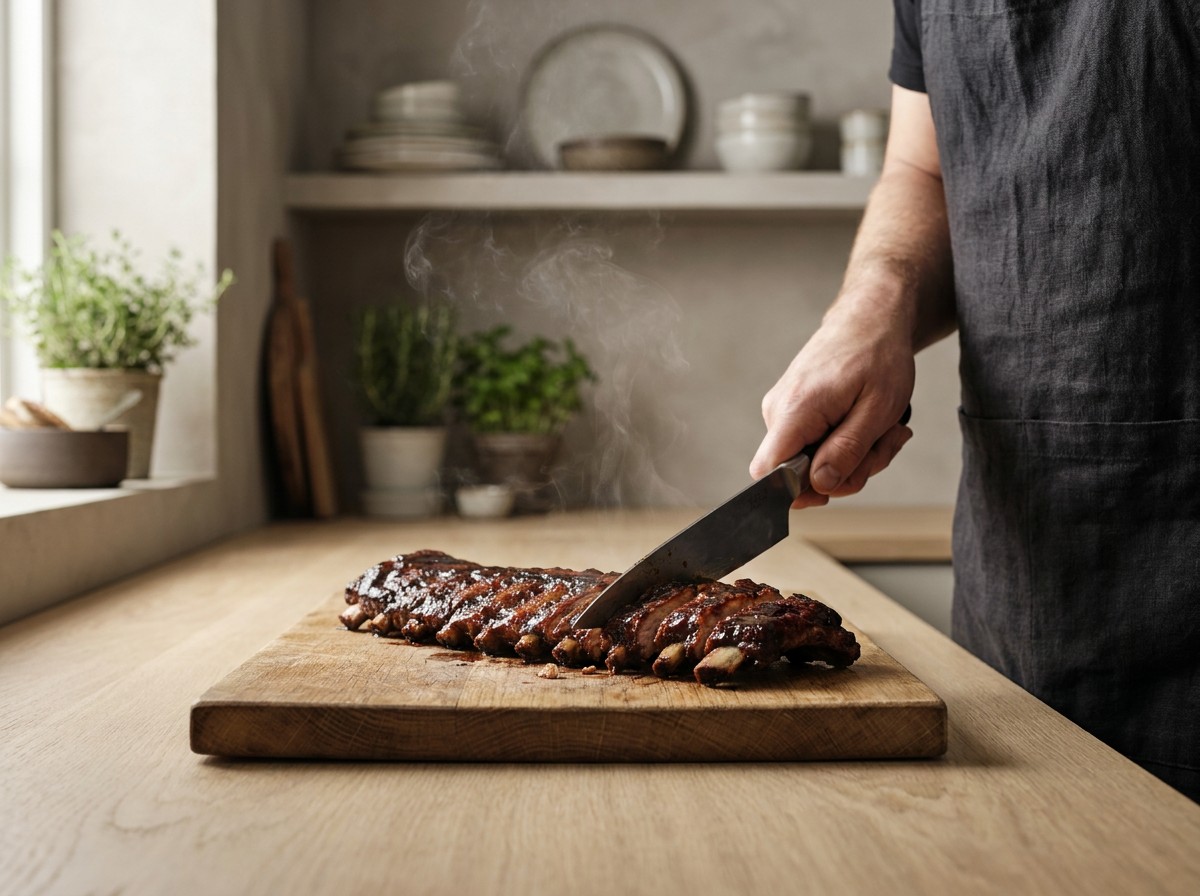 Costillar cortándose en costillas individuales