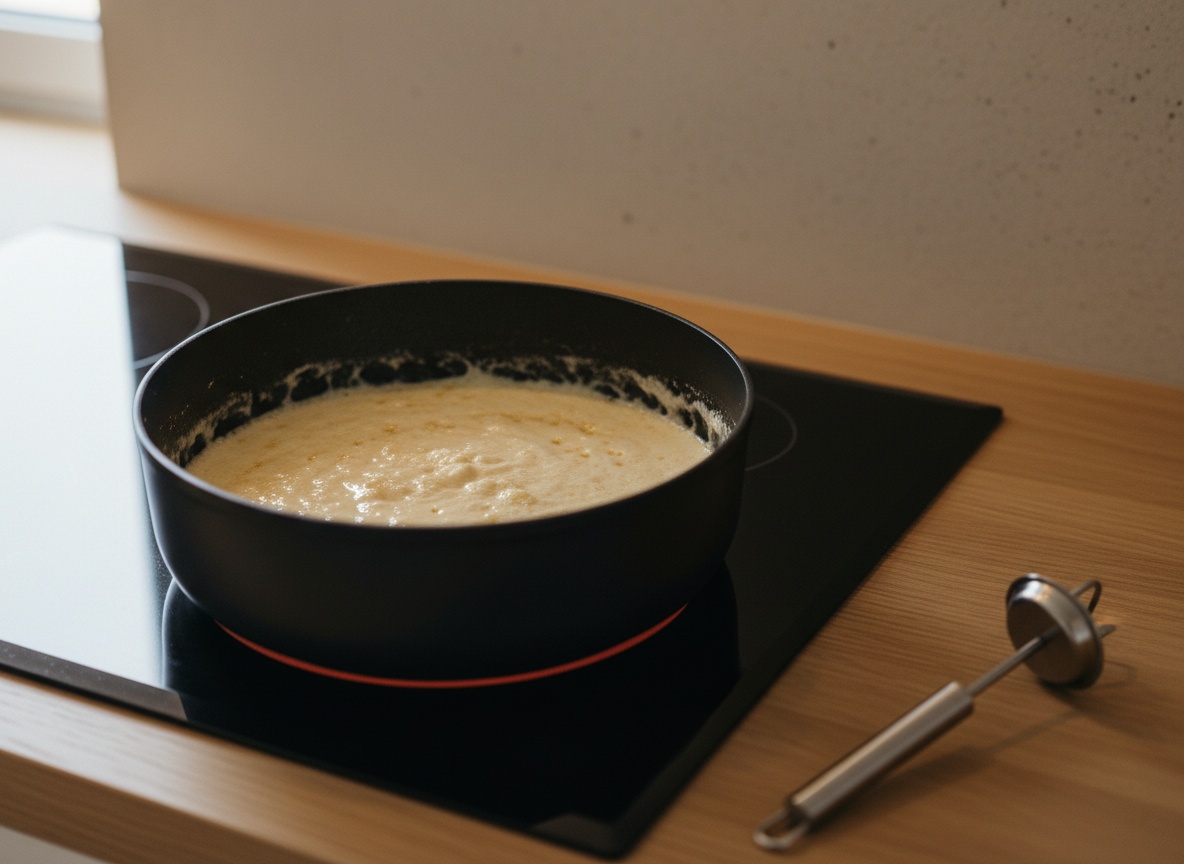 Roux de mantequilla y harina cociéndose en un cazo.