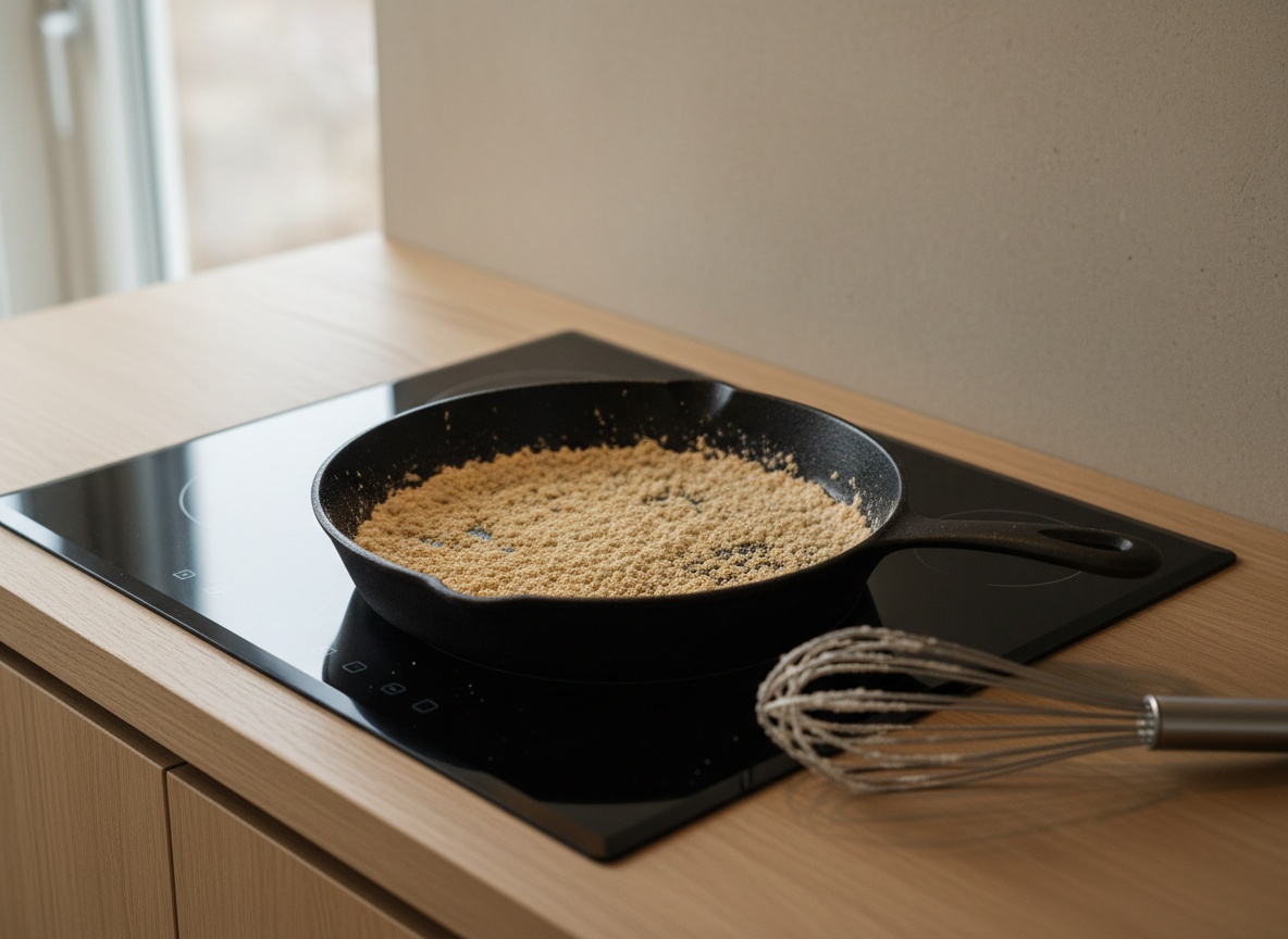 Tostando la harina para el roux de la bechamel