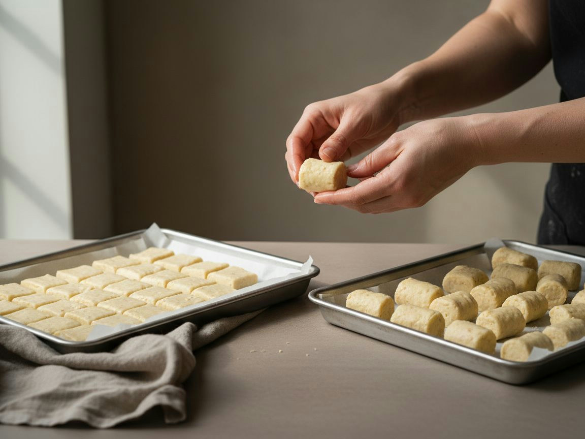 Croquetas boleadas a mano en forma de barril sobre bandeja