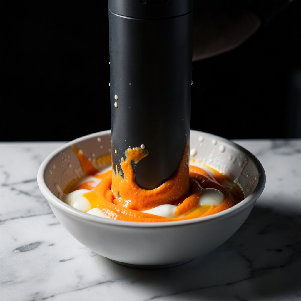 Triturado del coral de erizo con nata y huevos — crema naranja intensa en frío