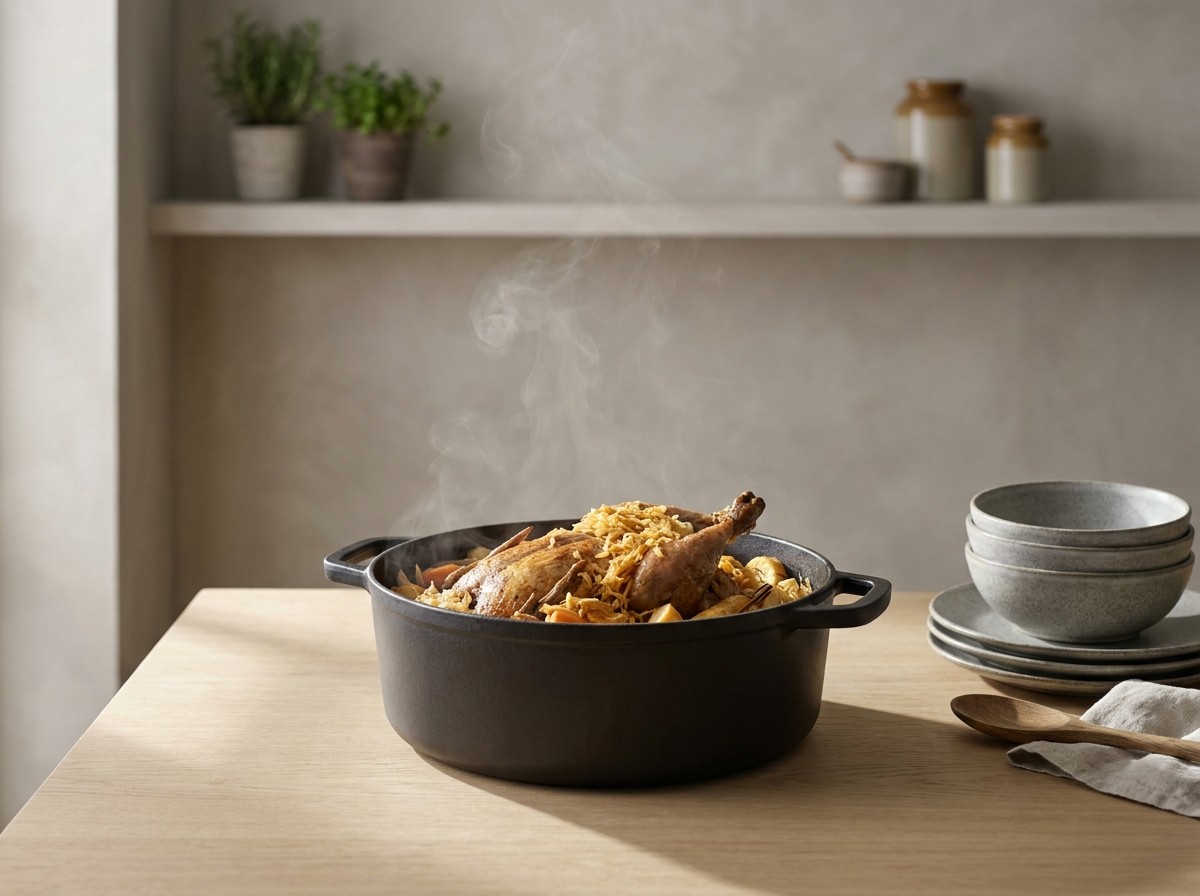 Faisán braseándose sobre el chucrut en la cocotte