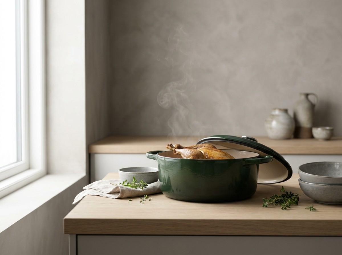 Faisán braseándose jugoso en la cocotte tapada