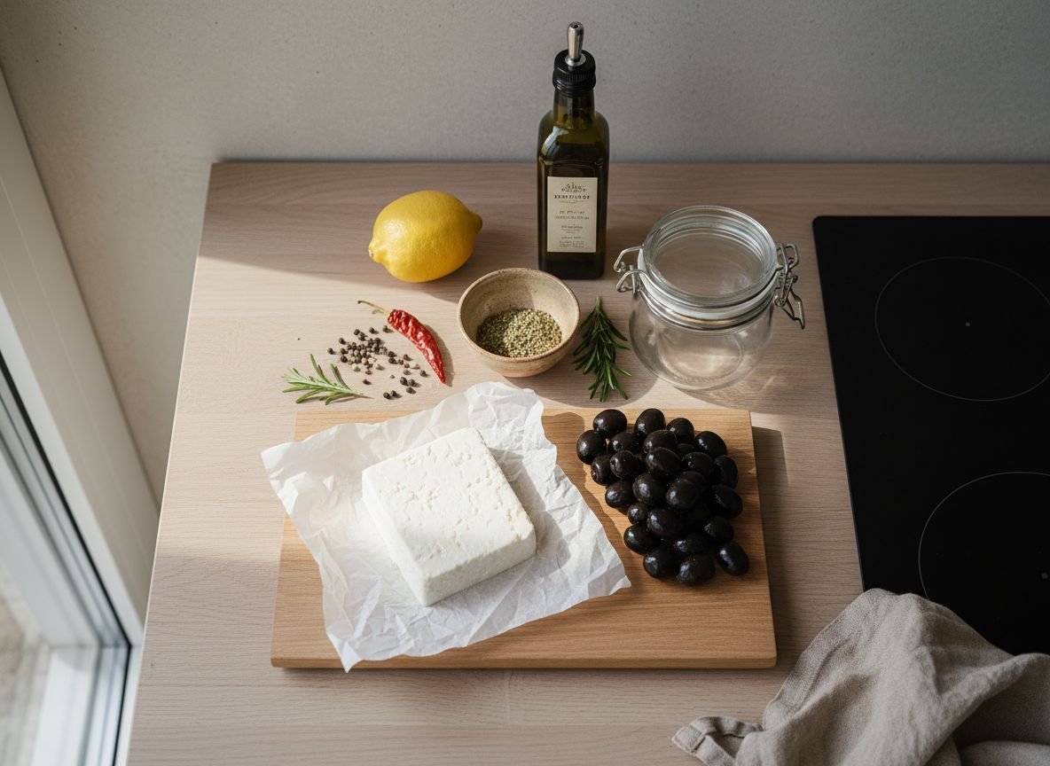 Feta Marinado con Aceituna, Orégano y Limón — ingredientes