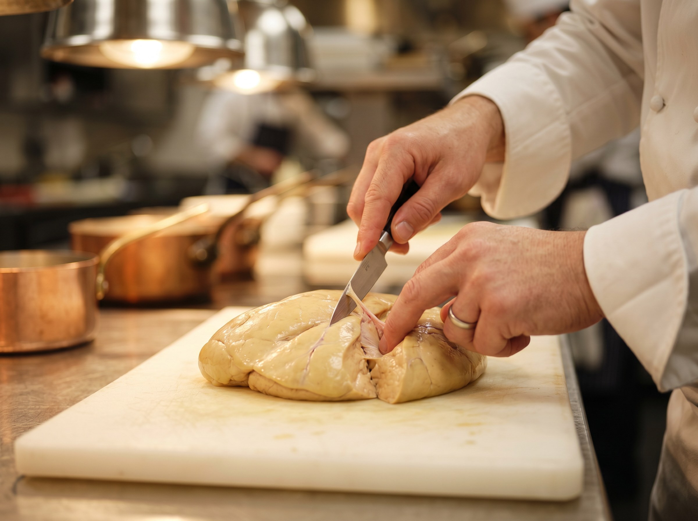 Desvenado del lóbulo de foie gras con cuchillo fino