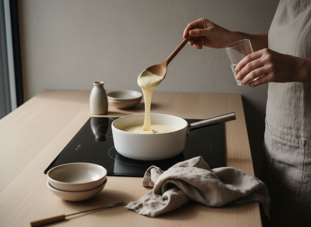 Cuando la crema esté completamente lisa y nappe la cuchara — surco limpio al pasar el dedo por el dorso —, añade lo