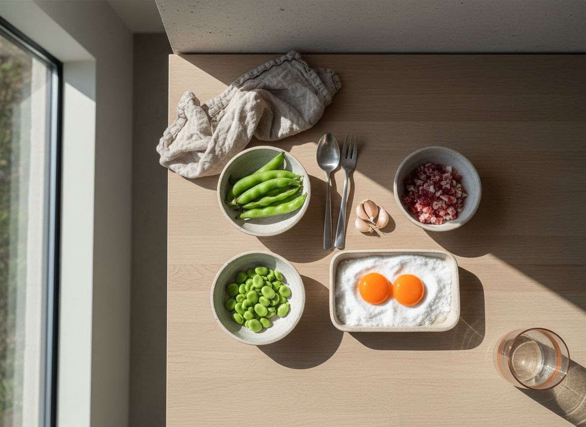 Habitas Baby con Yema Curada y Jamón — ingredientes