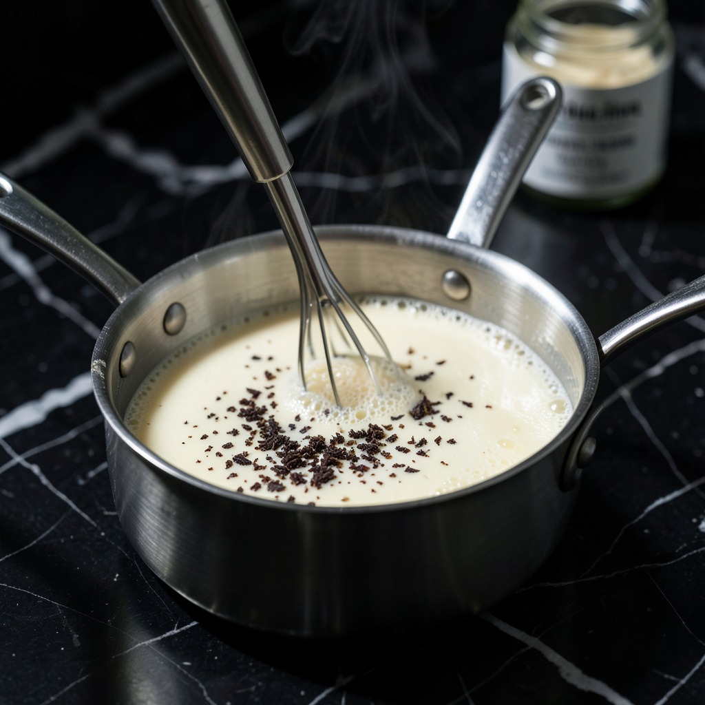 Túrmix batiendo nata de trufa con lecitina de soja para crear la emulsión de aire