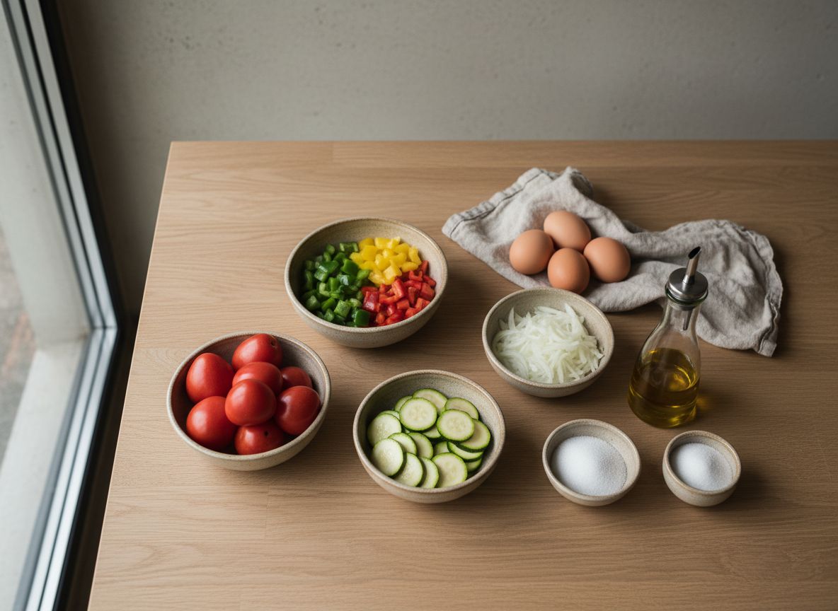 Huevo Frito con Puntillas sobre Pisto Manchego — ingredientes
