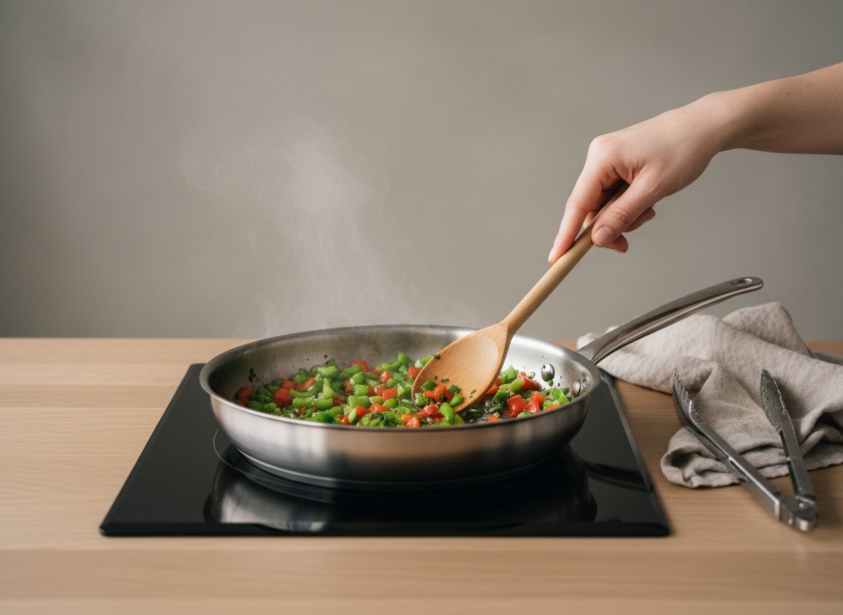 Calienta 30 ml de aceite en una sartén amplia a fuego medio-alto y añade los 400 g de pimiento en una sola capa, si